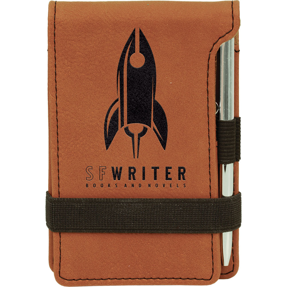 Personalized Laser Engraved 3 1/4" x 4 3/4" Rawhide  Leatherette Mini Notepad with Pen