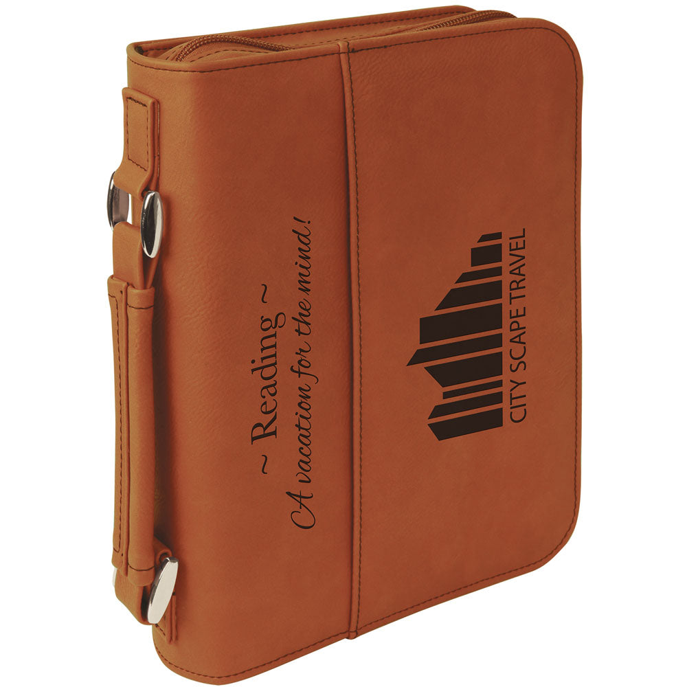  Personalized Laser Engraved 6 3/4" x 9 1/4" Rawhide Leatherette Book/Bible Cover with Handle & Zipper