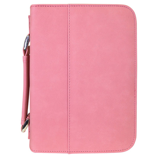  Personalized Laser Engraved 6 3/4" x 9 1/4" Pink Leatherette Book/Bible Cover with Handle & Zipper