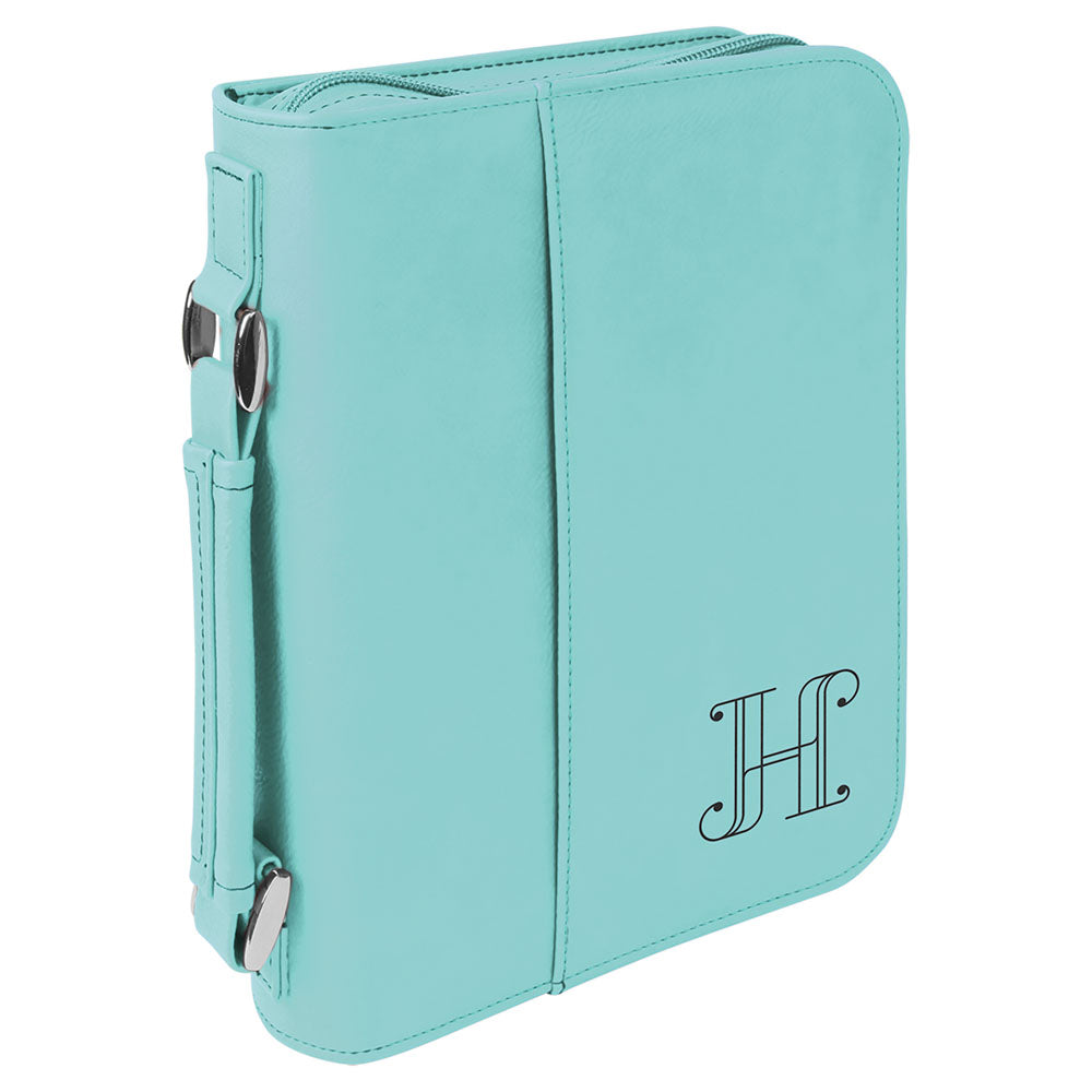  Personalized Laser Engraved 6 3/4" x 9 1/4" Teal Leatherette Book/Bible Cover with Handle & Zipper