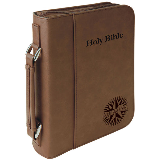 Personalized Laser Engraved 7 1/2" x 10 3/4" Dark Brown Leatherette Book/Bible Cover with Handle & Zipper