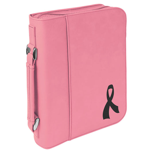 Personalized Laser Engraved 7 1/2" x 10 3/4" Pink Leatherette Book/Bible Cover with Handle & Zipper