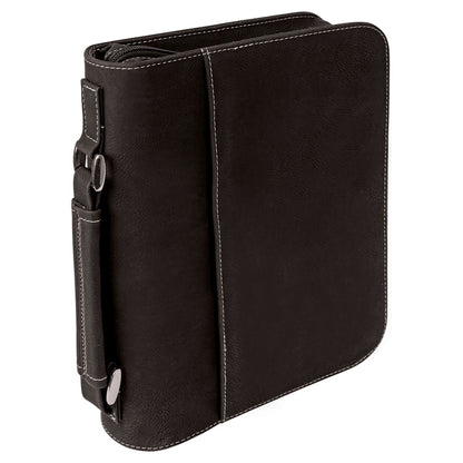 Personalized Laser Engraved 7 1/2" x 10 3/4" Black/Silver Leatherette Book/Bible Cover with Handle & Zipper