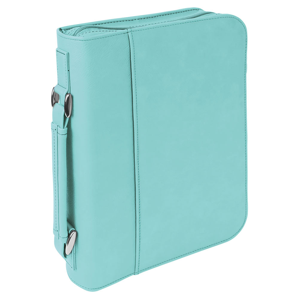 Personalized Laser Engraved 7 1/2" x 10 3/4" Teal Leatherette Book/Bible Cover with Handle & Zipper