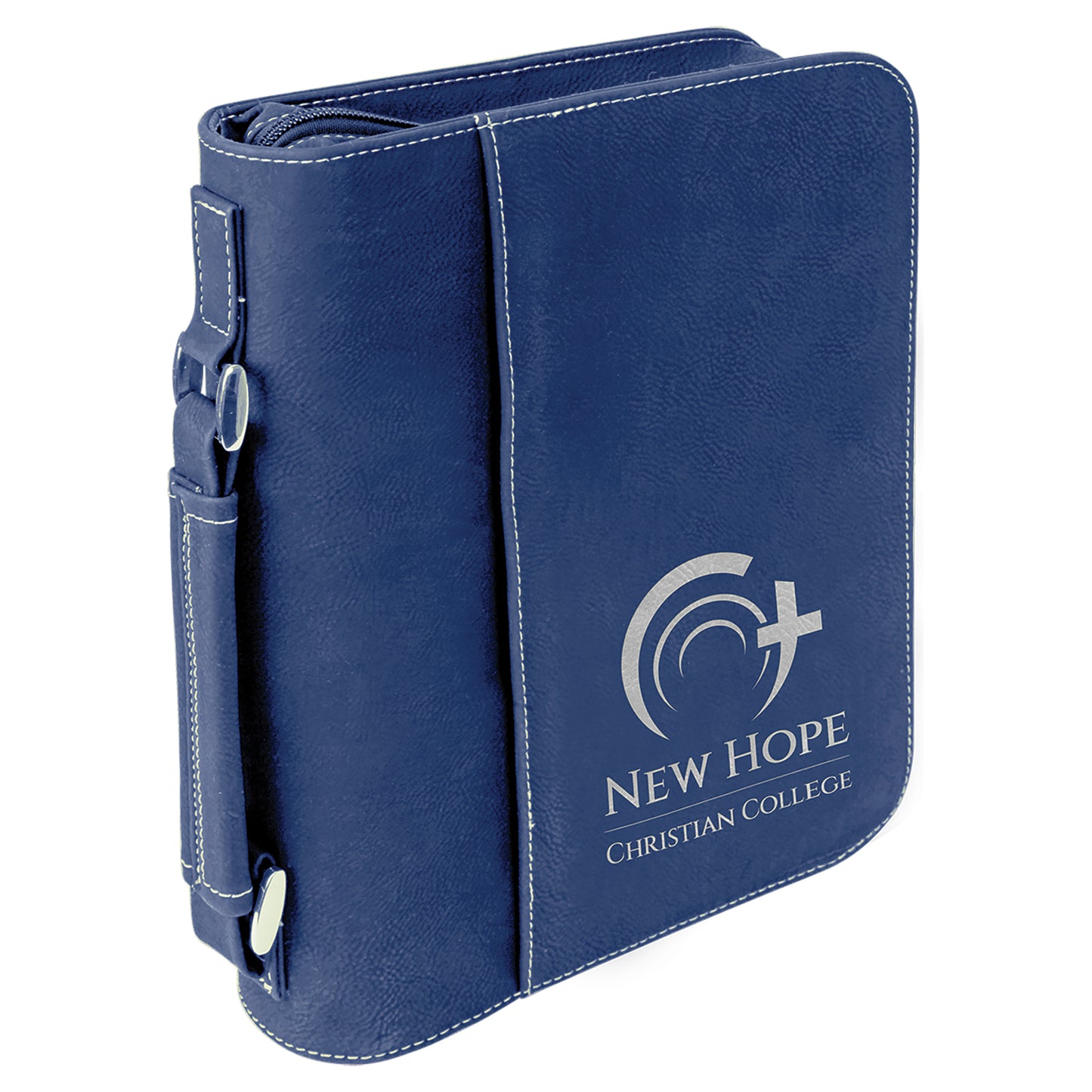  Personalized Laser Engraved 7 1/2" x 10 3/4" Blue/Silver Leatherette Book/Bible Cover with Handle & Zipper