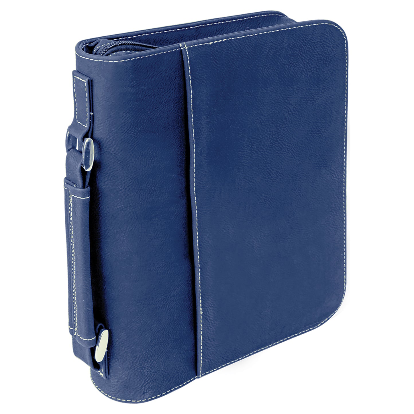 Personalized Laser Engraved 7 1/2" x 10 3/4" Blue/Silver Leatherette Book/Bible Cover with Handle & Zipper