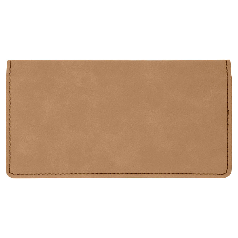 Personalized Laser Engraved 6 3/4" x 3 1/2" Light Brown  Leatherette Checkbook Cover