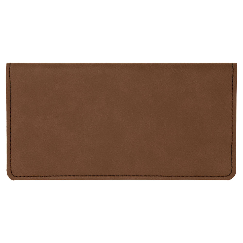 Personalized Laser Engraved 6 3/4" x 3 1/2" Dark Brown  Leatherette Checkbook Cover