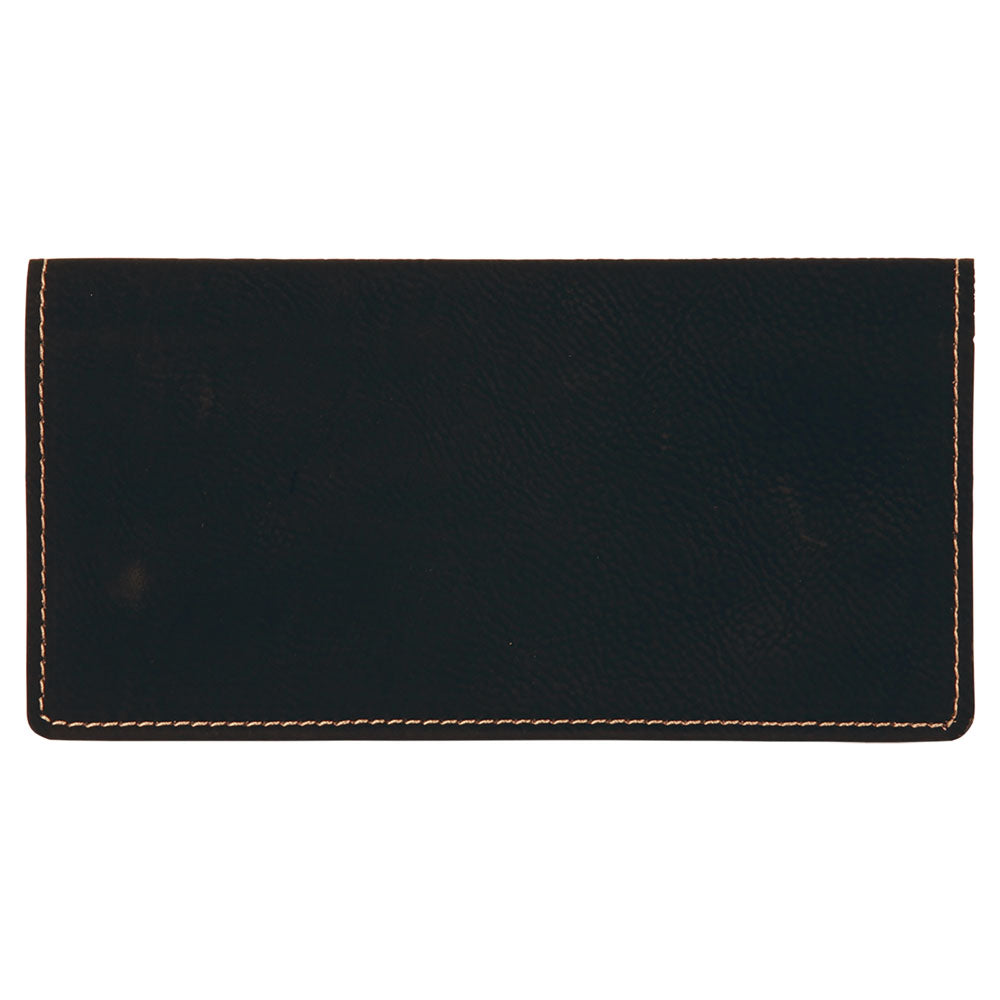 Personalized Laser Engraved 6 3/4" x 3 1/2" Black/Gold  Leatherette Checkbook Cover