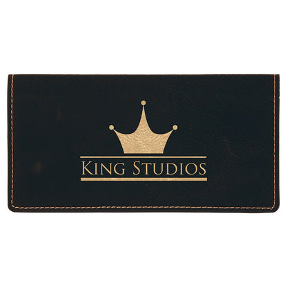 Personalized Laser Engraved 6 3/4" x 3 1/2" Black/Gold  Leatherette Checkbook Cover