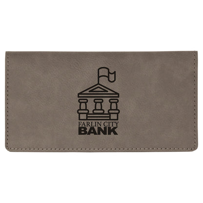 Personalized Laser Engraved 6 3/4" x 3 1/2" Gray  Leatherette Checkbook Cover