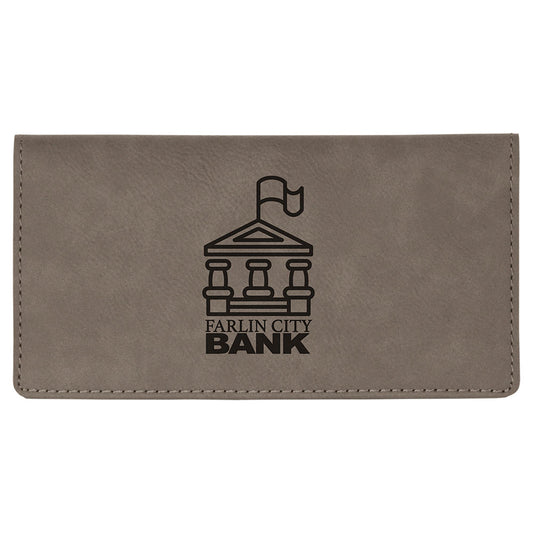 Personalized Laser Engraved 6 3/4" x 3 1/2" Gray  Leatherette Checkbook Cover