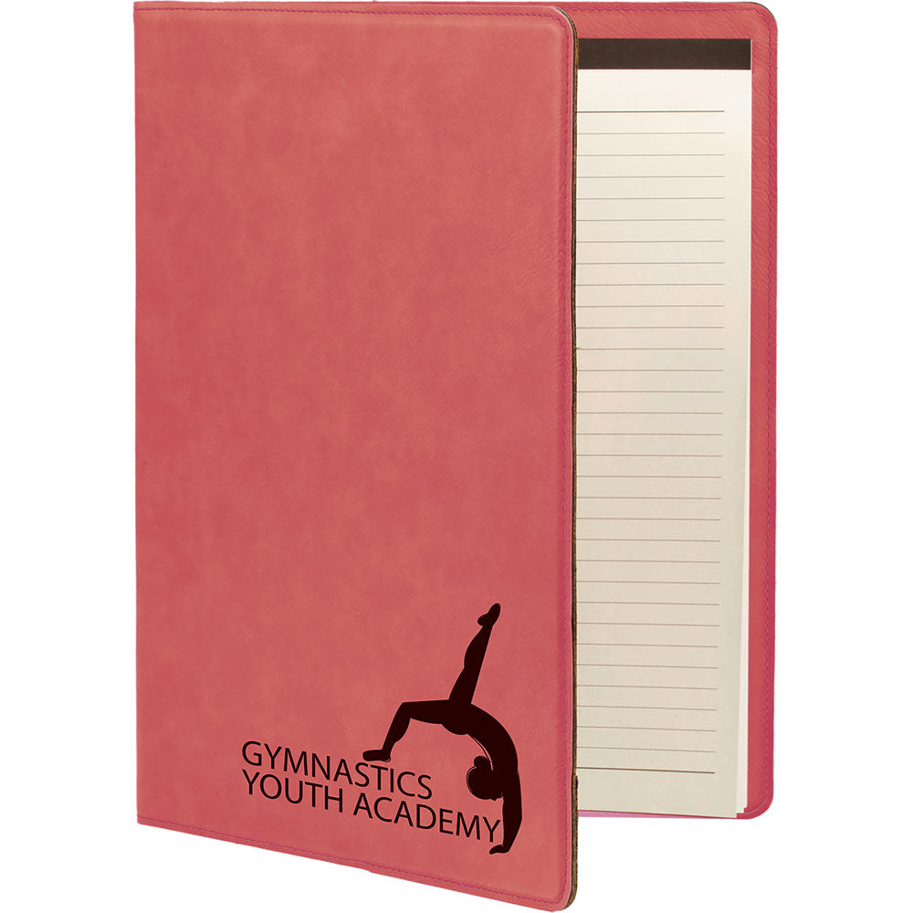  Personalized Laser Engraved 9 1/2" x 12" Pink Leatherette Portfolio with Notepad