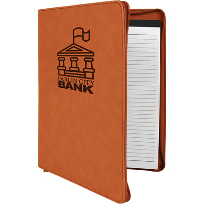 Personalized Laser Engraved 9 1/2" x 12" Rawhide with Zipper  Leatherette Portfolio with Notepad