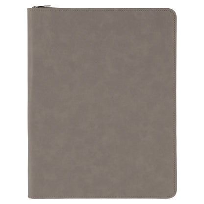 Personalized Laser Engraved 9 1/2" x 12" Gray with Zipper  Leatherette Portfolio with Notepad