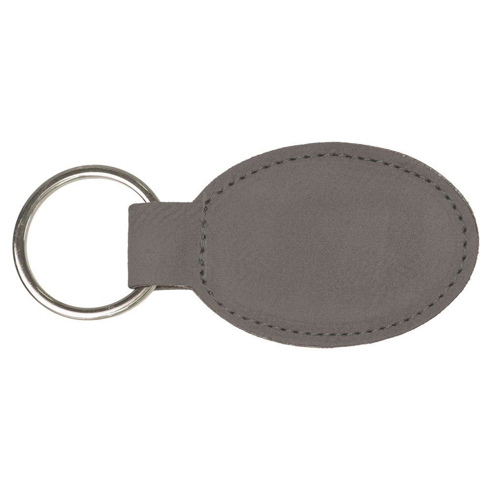 Personalized Laser Engraved 3" x 1 3/4" Gray  Leatherette Oval Keychain