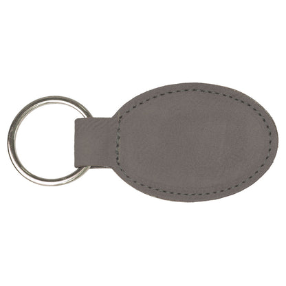 Personalized Laser Engraved 3" x 1 3/4" Gray  Leatherette Oval Keychain