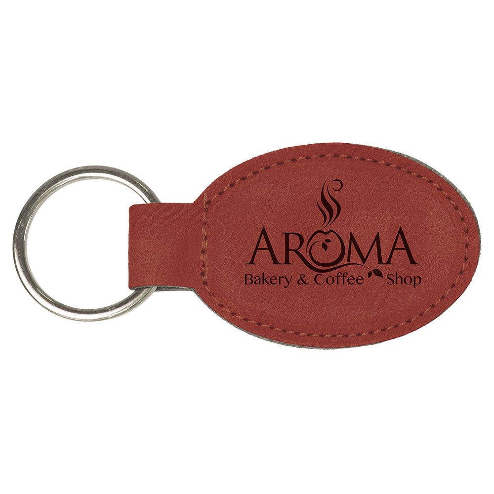 Personalized Laser Engraved 3" x 1 3/4" Rose  Leatherette Oval Keychain