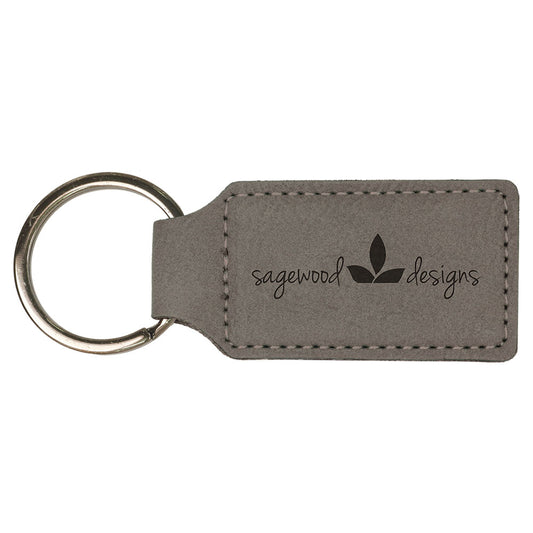 Personalized Laser Engraved 2 3/4" x 1 1/4" Gray  Leatherette Rectangle Keychain