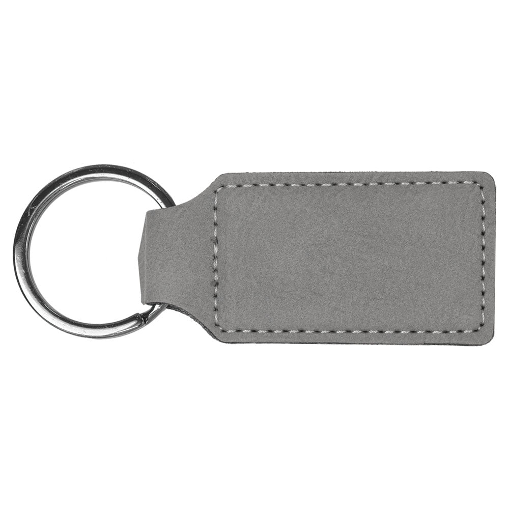 Personalized Laser Engraved 2 3/4" x 1 1/4" Gray  Leatherette Rectangle Keychain