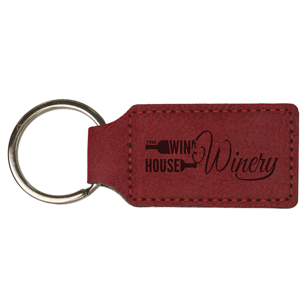 Personalized Laser Engraved 2 3/4" x 1 1/4" Pink  Leatherette Rectangle Keychain