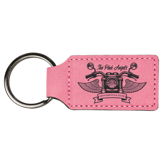 Personalized Laser Engraved 2 3/4" x 1 1/4" Pink  Leatherette Rectangle Keychain