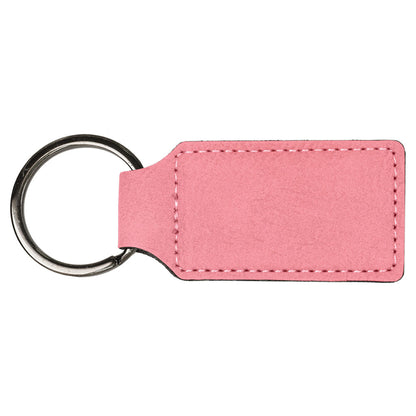 Personalized Laser Engraved 2 3/4" x 1 1/4" Pink  Leatherette Rectangle Keychain