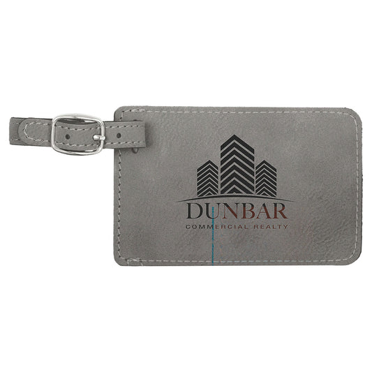 Personalized Laser Engraved 4 1/4" x 2 3/4" Gray  Leatherette Luggage Tag