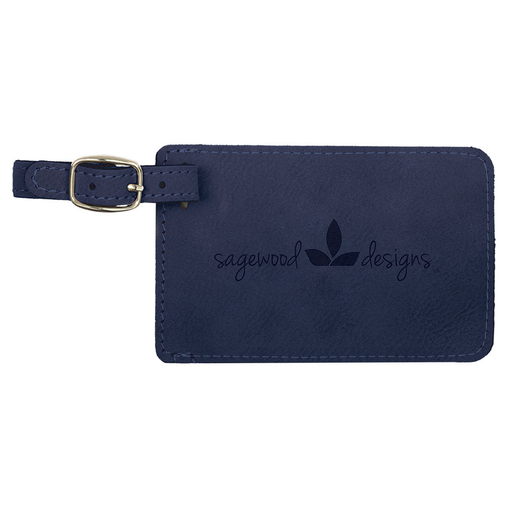 Personalized Laser Engraved 4 1/4" x 2 3/4" Blue/Black  Leatherette Luggage Tag