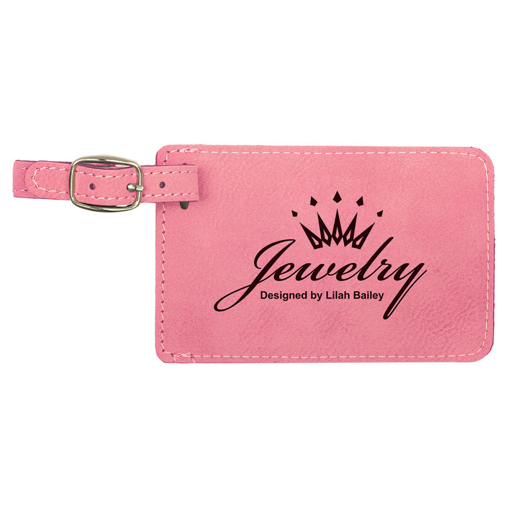 Personalized Laser Engraved 4 1/4" x 2 3/4" Pink  Leatherette Luggage Tag