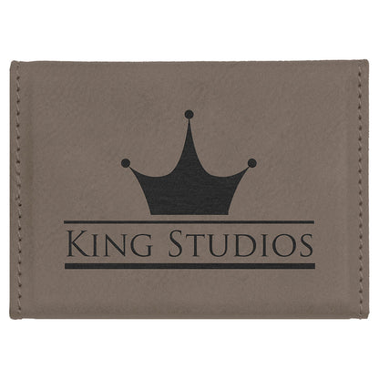 Personalized Laser Engraved 3 3/4" x 2 3/4" Gray  Leatherette Hard Business Card Holder