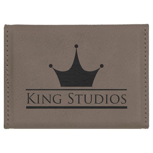 Personalized Laser Engraved 3 3/4" x 2 3/4" Gray  Leatherette Hard Business Card Holder