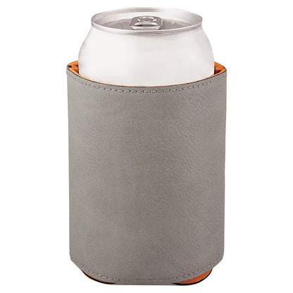 Personalized Laser Engraved 3 3/4" Gray  Leatherette Beverage Holder