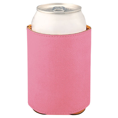 Personalized Laser Engraved 3 3/4" Pink  Leatherette Beverage Holder