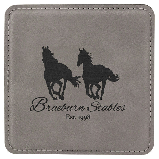 Personalized Laser Engraved 4" x 4" Square Gray  Leatherette Coaster