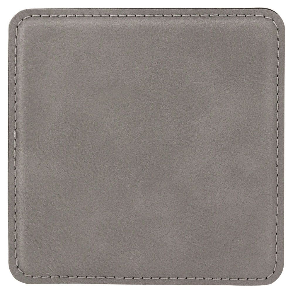 Personalized Laser Engraved 4" x 4" Square Gray  Leatherette Coaster