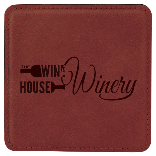 Personalized Laser Engraved 4" x 4" Square Rose  Leatherette Coaster