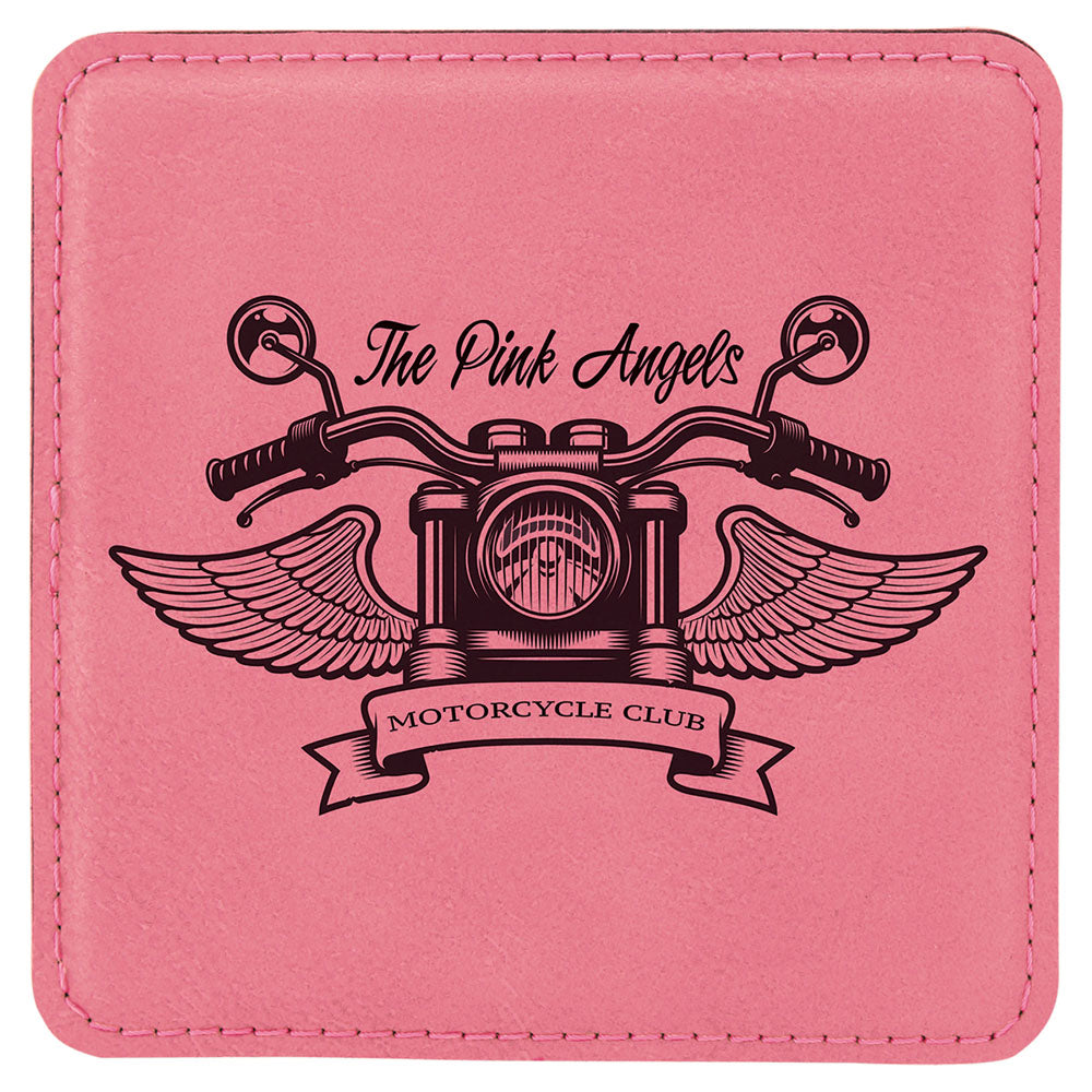 Personalized Laser Engraved 4" x 4" Square Pink  Leatherette Coaster