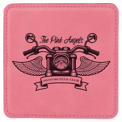 Personalized Laser Engraved 4" x 4" Square Pink  Leatherette Coaster