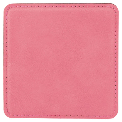 Personalized Laser Engraved 4" x 4" Square Pink  Leatherette Coaster