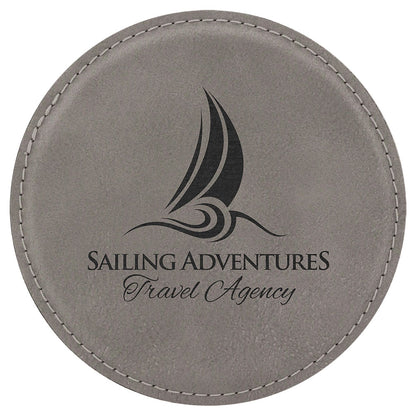 Personalized Laser Engraved 4" Round Gray  Leatherette Coaster