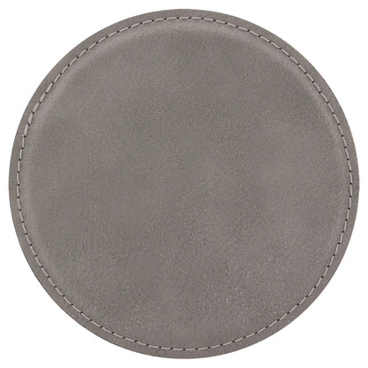 Personalized Laser Engraved 4" Round Gray  Leatherette Coaster