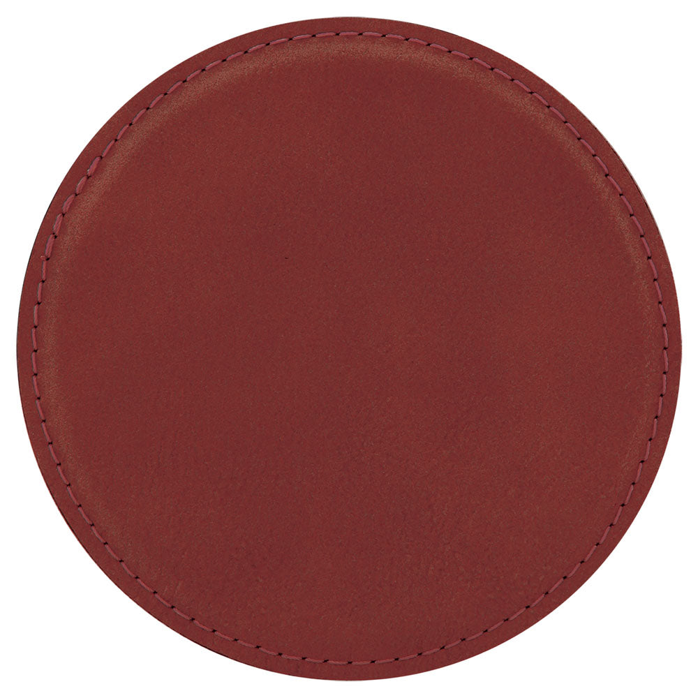 Personalized Laser Engraved 4" Round Rose  Leatherette Coaster