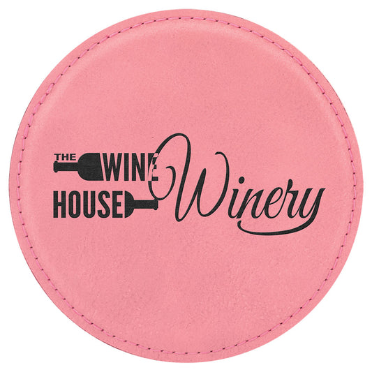 Personalized Laser Engraved 4" Round Pink  Leatherette Coaster