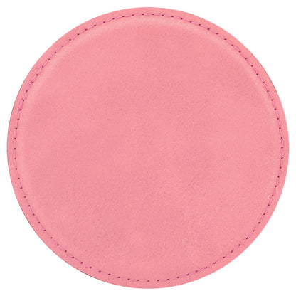 Personalized Laser Engraved 4" Round Pink  Leatherette Coaster