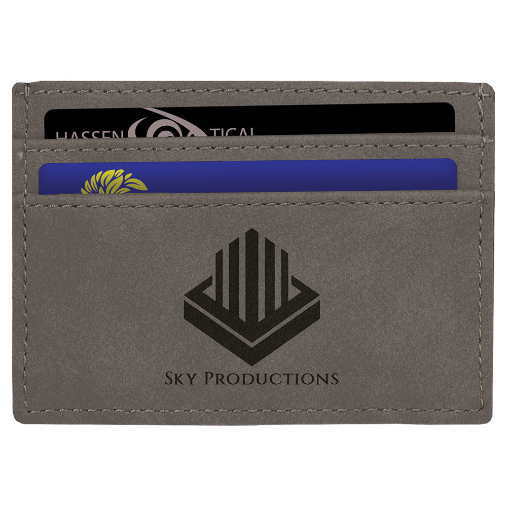  Personalized Laser Engraved 4" x 2 3/4" Gray Leatherette Wallet Clip