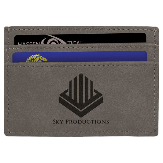  Personalized Laser Engraved 4" x 2 3/4" Gray Leatherette Wallet Clip