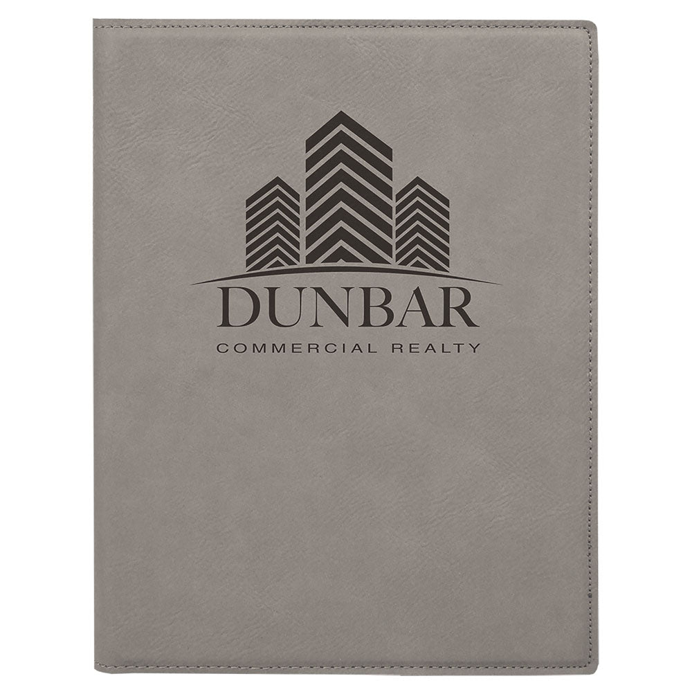 Personalized Laser Engraved 7" x 9" Gray  Leatherette Small Portfolio with Notepad