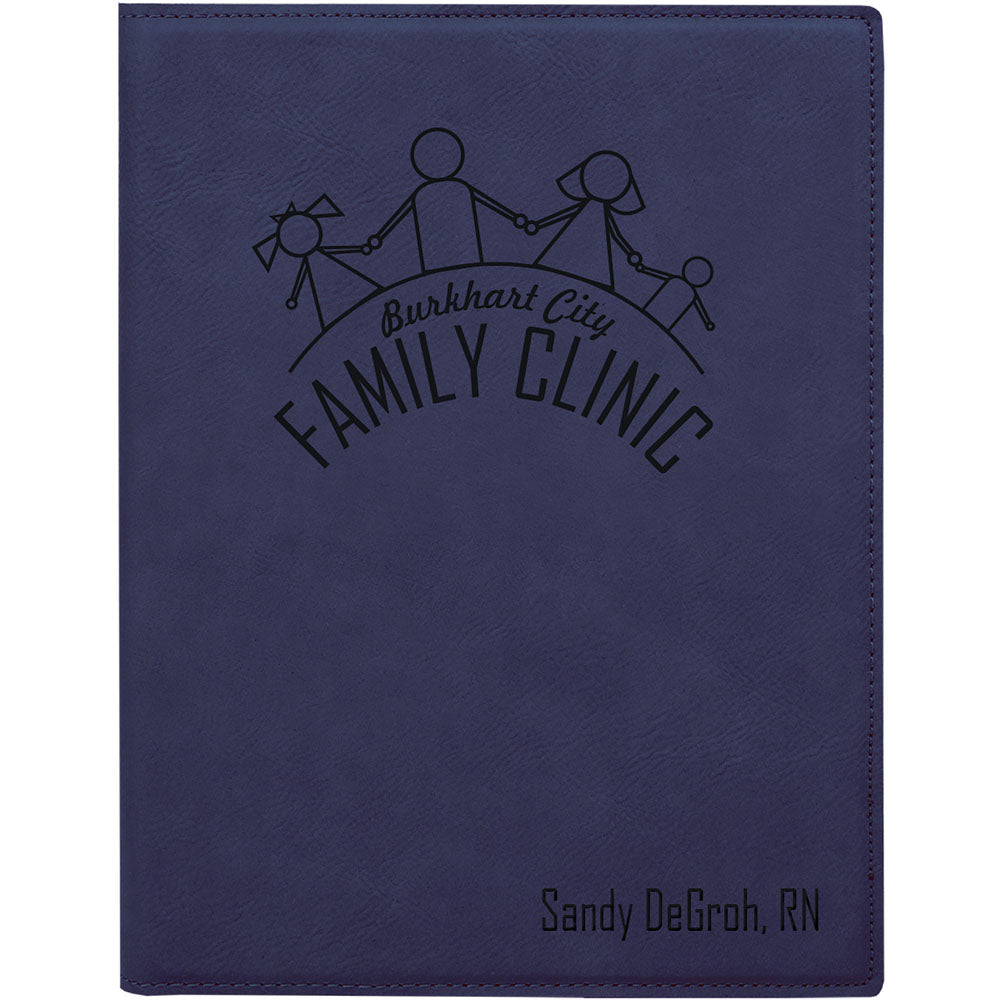  Personalized Laser Engraved 7" x 9" Blue/Black Leatherette Small Portfolio with Notepad