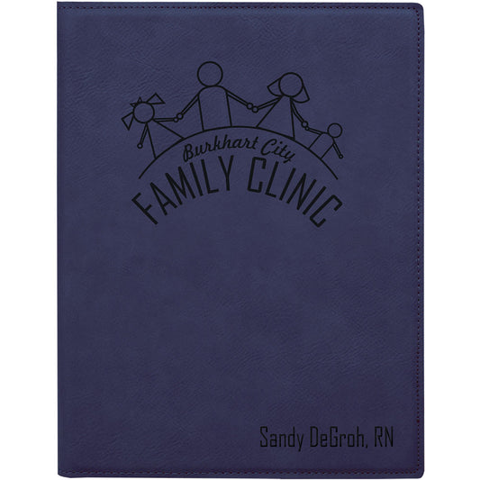  Personalized Laser Engraved 7" x 9" Blue/Black Leatherette Small Portfolio with Notepad